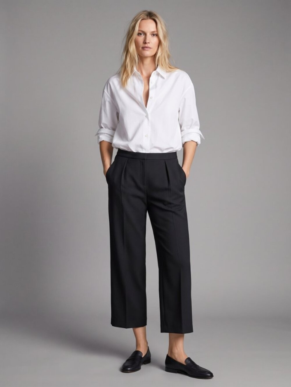 Club Monaco 4 Wool Black Cropped Office Trousers Minimalist Quiet Luxury